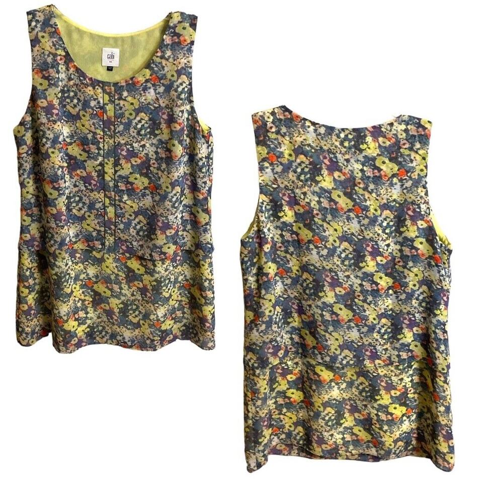 CAbi Positano Tunic‎ Top SZ S Sleeveless Chiffon Multi-color Flower Floral